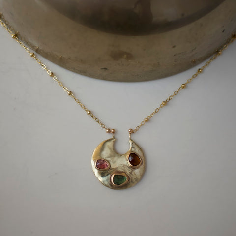 Three Tourmalines Disc Necklace