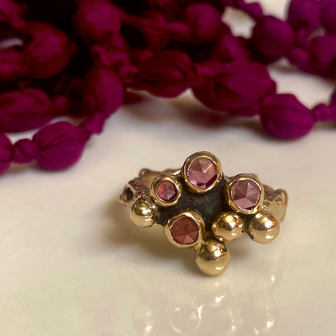 Pink Tourmaline Cluster Vines Ring