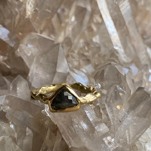 Salt and Pepper Trillion 18k Ring