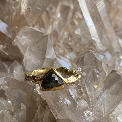 Salt and Pepper Trillion 18k Ring