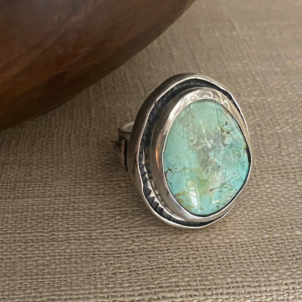 Raised Turquoise Ring in Silver