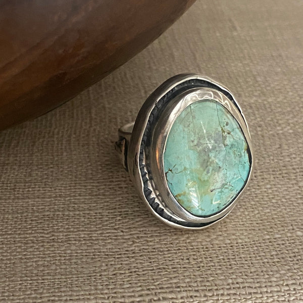 Raised Turquoise Ring in Silver