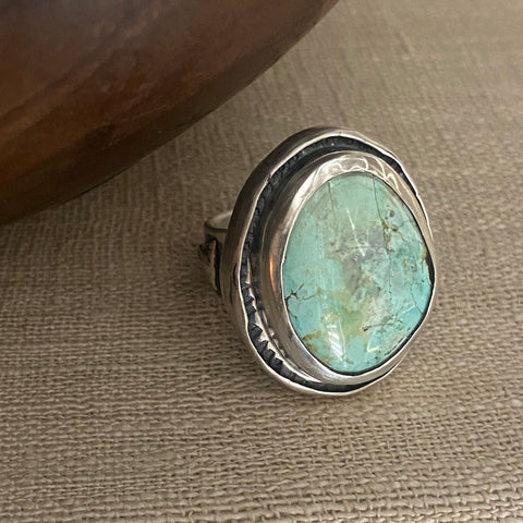 Raised Turquoise Ring in Silver