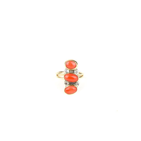 Triple Coral Diamond Ring