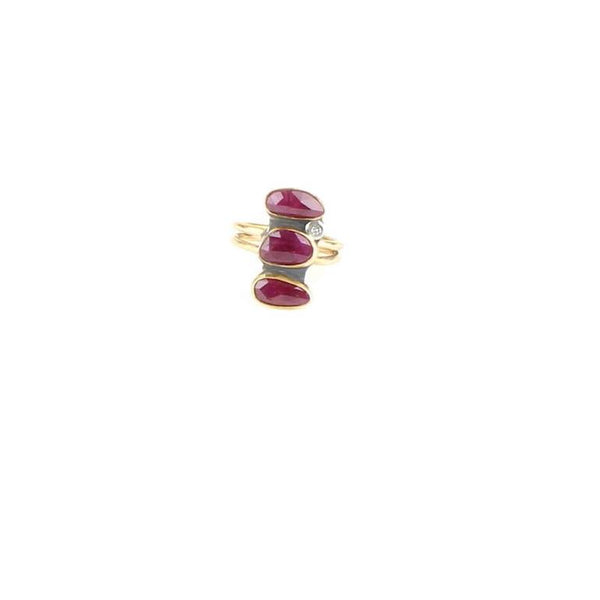 Triple Rose Cut Ruby Diamond Ring