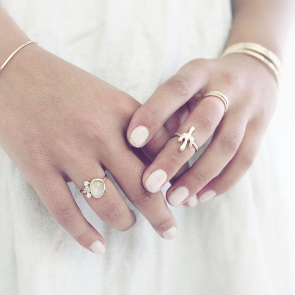 Rose Cut Rainbow Moonstone Diamond Ring
