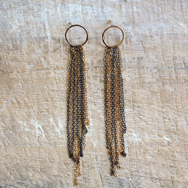 Hoop Stud w Chain Earrings