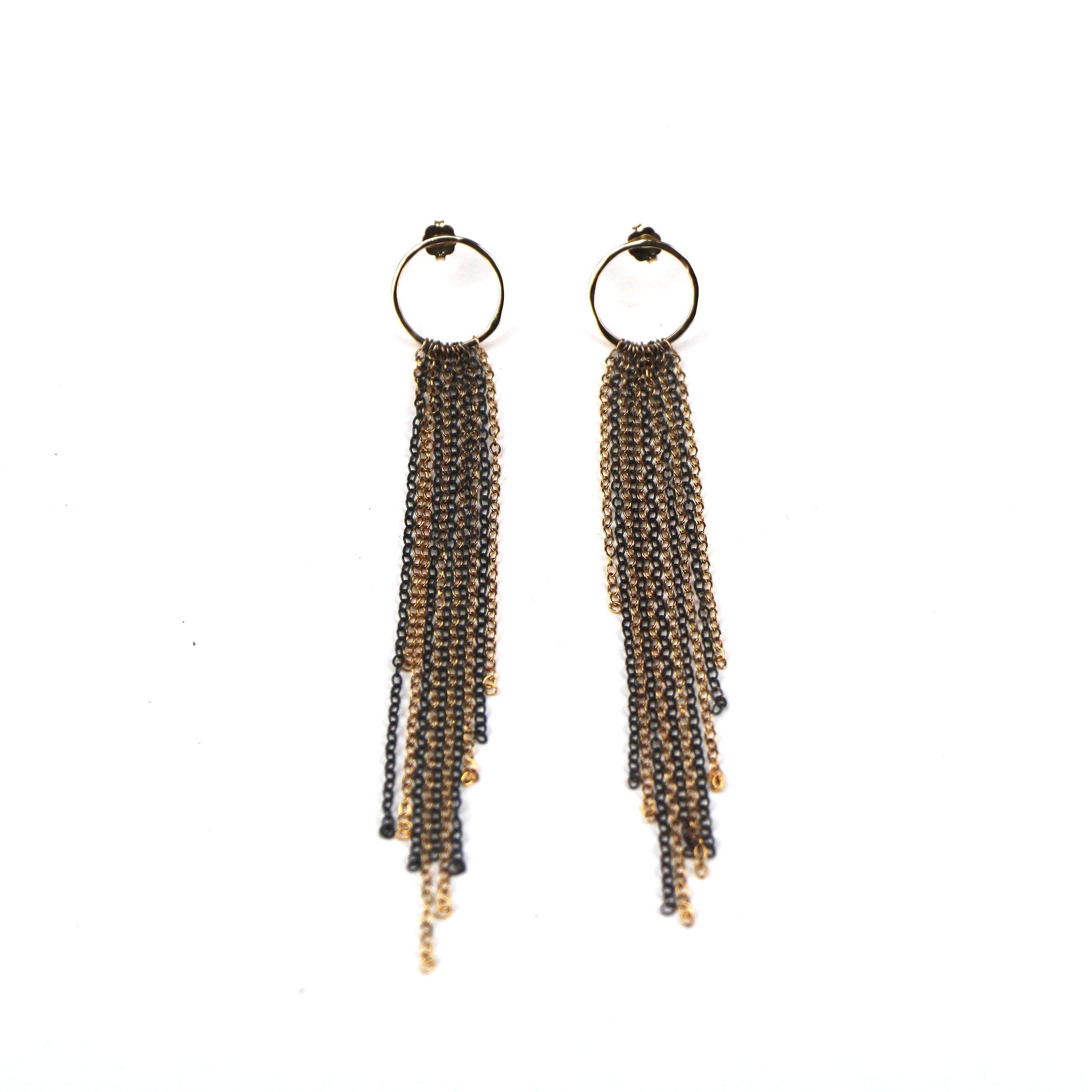 Hoop Stud w Chain Earrings