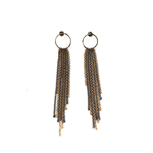 Hoop Stud w Chain Earrings