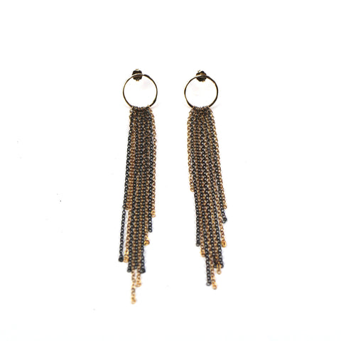 Hoop Stud w Chain Earrings
