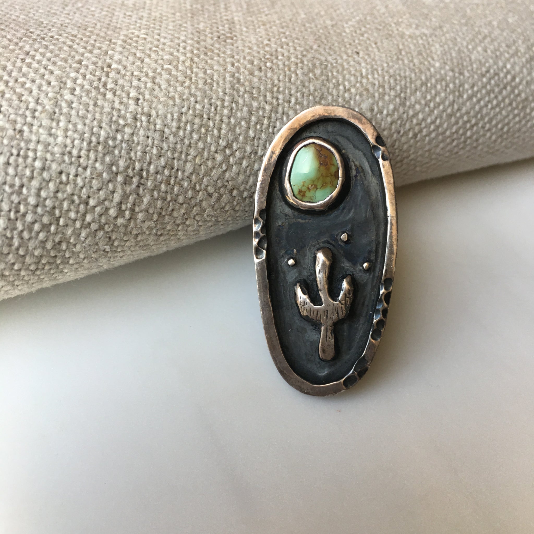 Framed Turquoise Cactus and Moon Ring