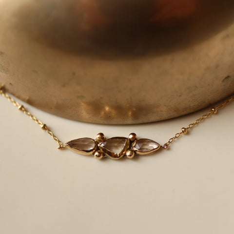 Triple Morganite Necklace in 14k Gold