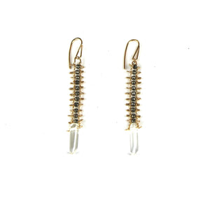 Pyrite and Crystal Earrings in Gold Fill