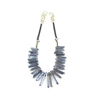 Pyrite and Blue Gray Crystal Necklace