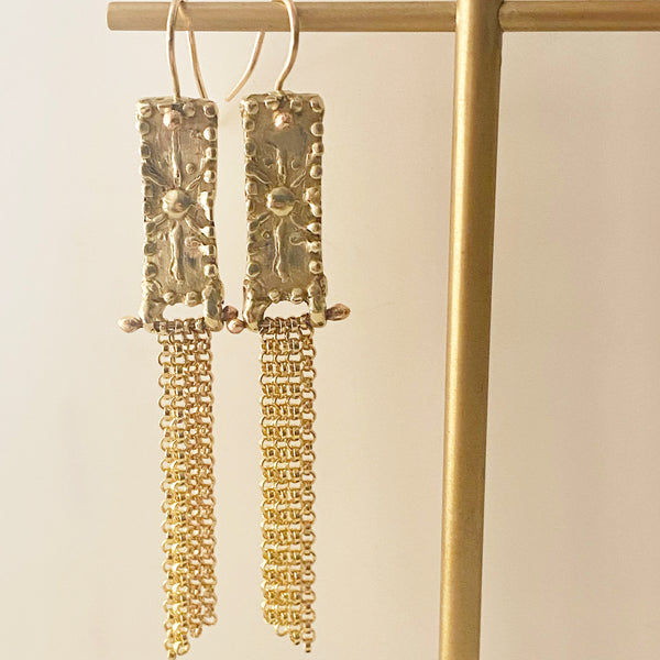 Rectangle Sunburst Chain Earrings