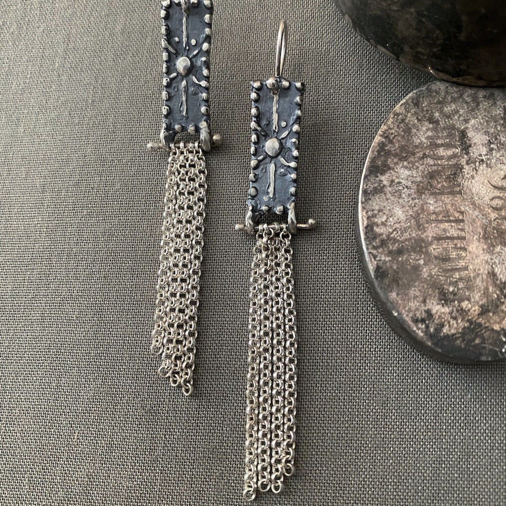 Rectangle Sunburst Chain Earrings