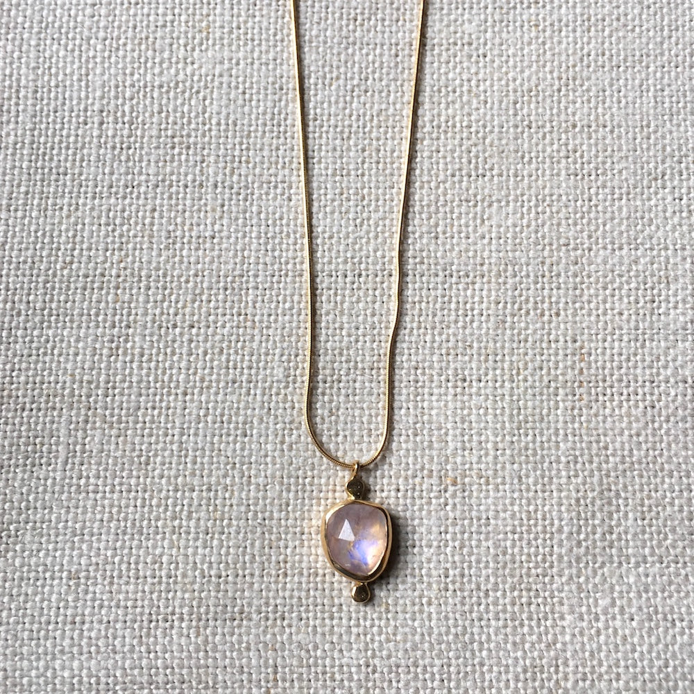 Rose Cut Rainbow Moonstone Necklace