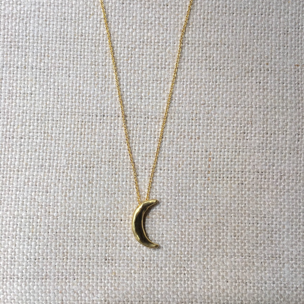 Crescent moon with zircon Necklace Gold Plated Stainless Steel