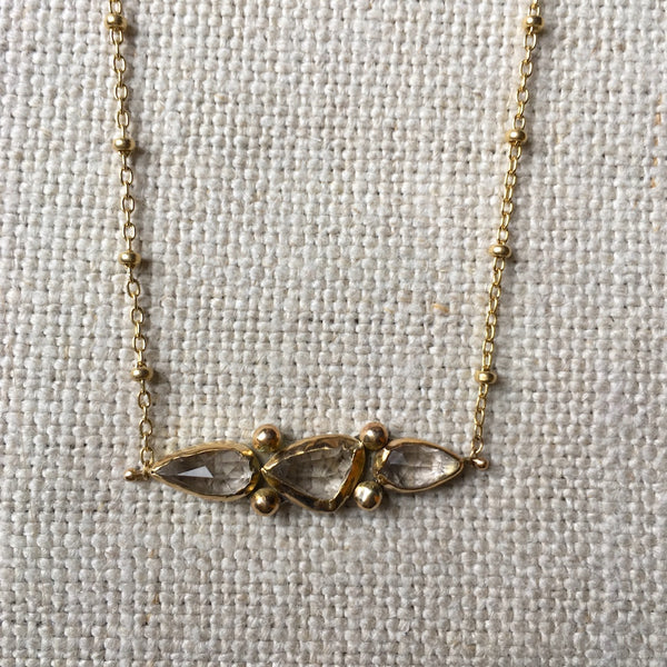 Triple Morganite Necklace in 14k Gold