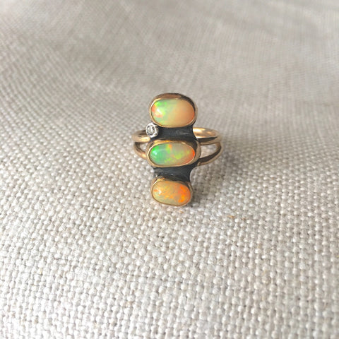 Triple African Opal Diamond Ring