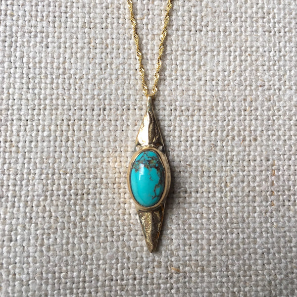 14k Gold Turquoise Double Point Necklace
