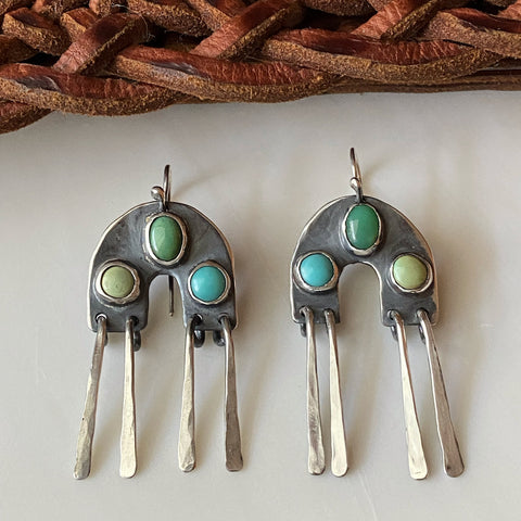 Turquoise Rainbow Tassle Earrings