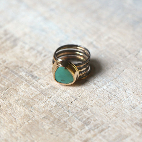 Turquoise Stacking Ring Set in Oxidized Silver and Gold Fill