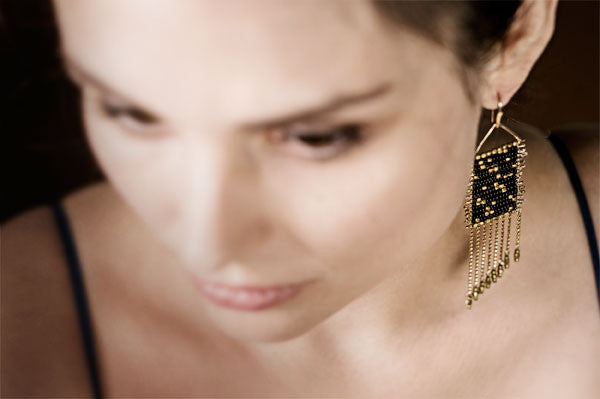 Black Seed Bead Drift Earrings